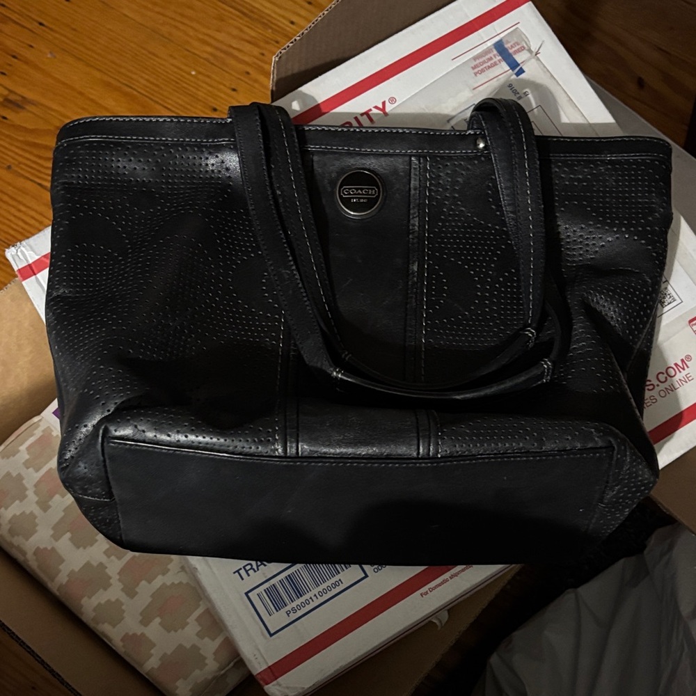 Coach Black Perforated Tote Bag